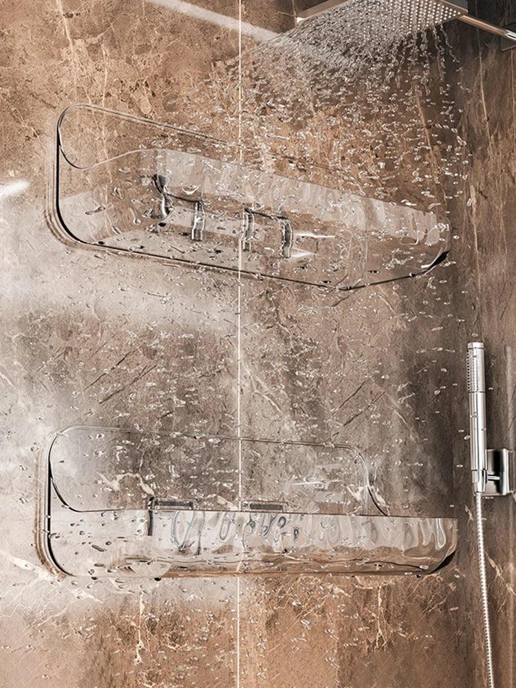 Étagère murale design LumiRack™ – élégante, sans perçage, en acrylique transparent. Sublimez salle de bain et maison avec style et praticité.