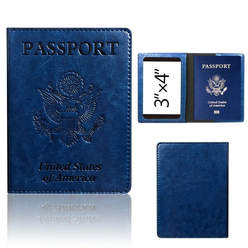 protege passeport en cuir format compact bleu pour voyage international