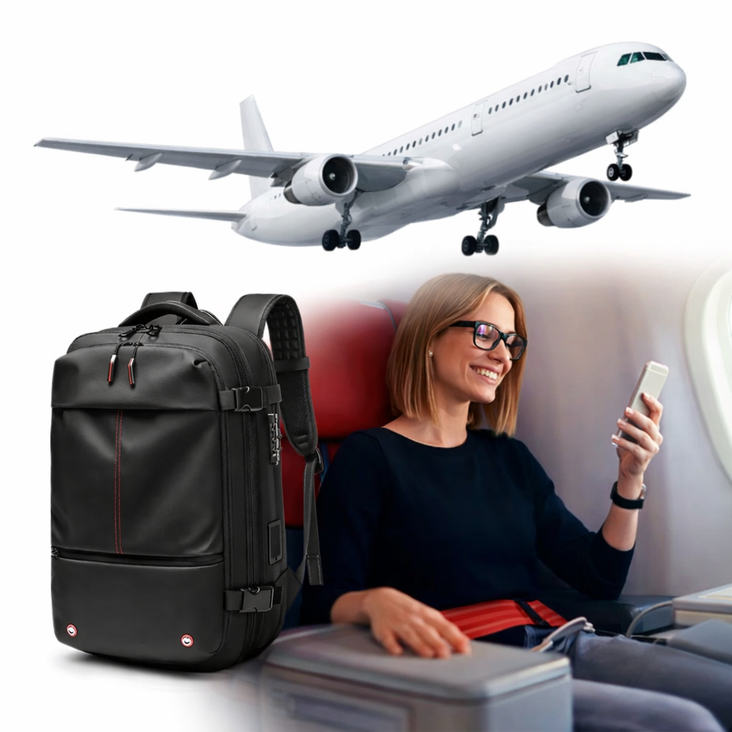 sac a dos cabine compression sous vide , dispositif de compression intgrée en un clic , vartante noire