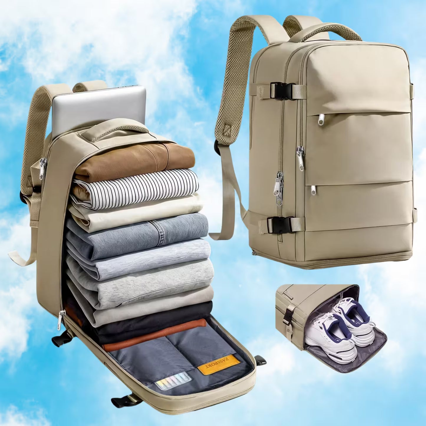 Sac à dos voyage cabine 40x30x20 Urban Fly™ utilisé comme bagage cabine avion conforme Ryanair et Wizz Air, sac à dos compact avec compartiment ordinateur portable, grande capacité 20 à 35 litres, organisation intérieure optimisée et dos confortable pour voyager sans frais supplémentaires