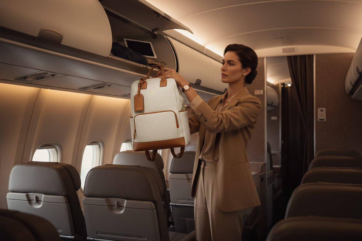 Sac à dos élégant dans la cabine d'avion