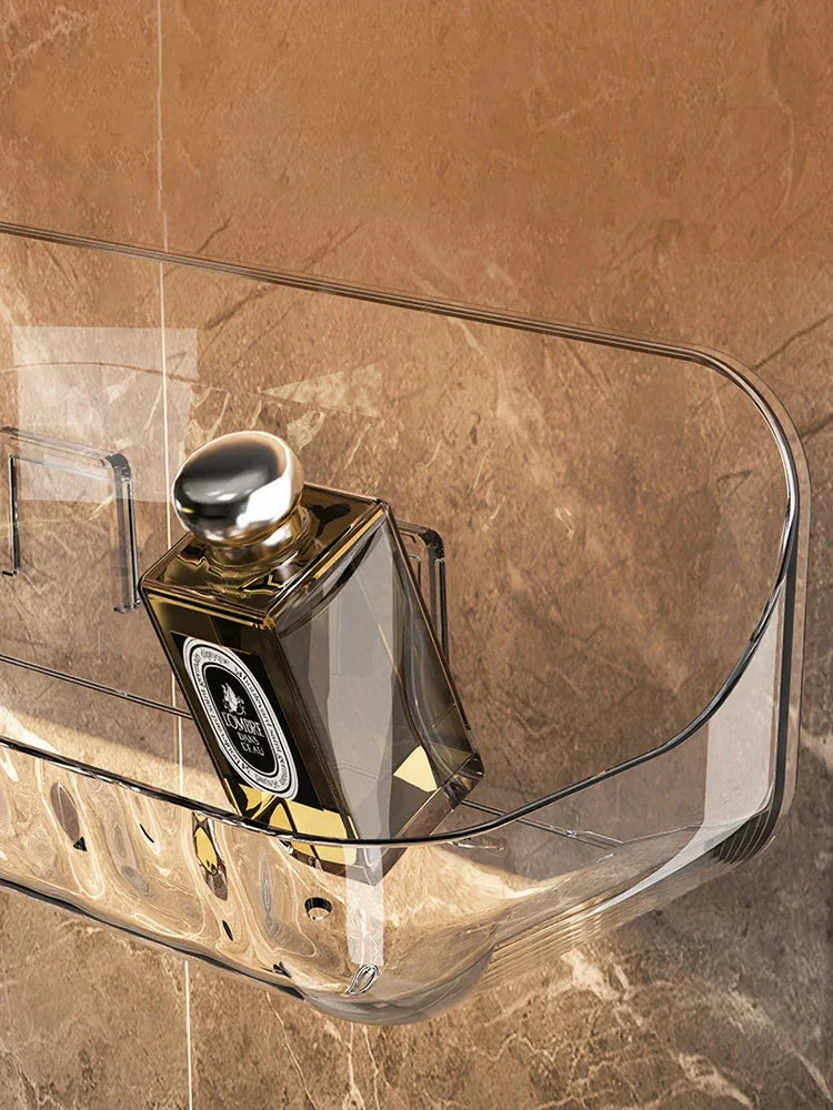 Étagère murale design LumiRack™ – élégante, sans perçage, en acrylique transparent. Sublimez salle de bain et maison avec style et praticité.