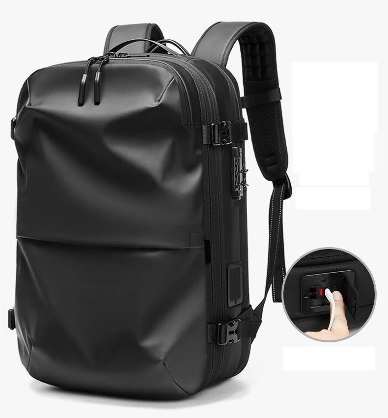 sac a dos cabine compression sous vide , dispositif de compression intgrée en un clic , variante noir