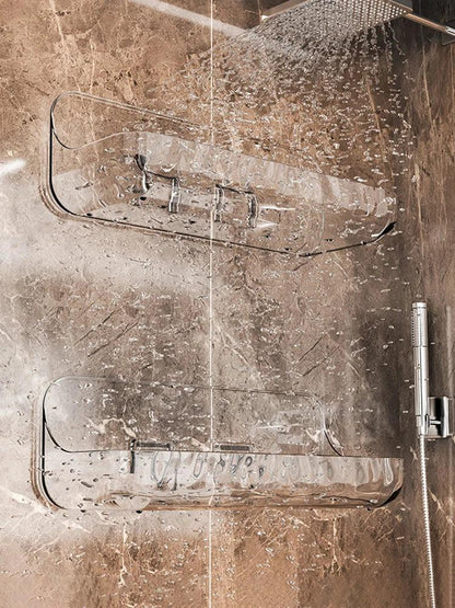 Étagère murale design LumiRack™ – élégante, sans perçage, en acrylique transparent. Sublimez salle de bain et maison avec style et praticité.