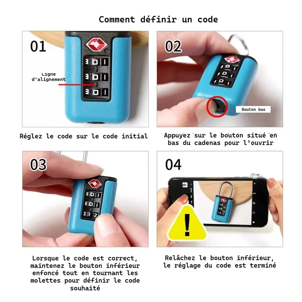 Guide etapes pour definir un code sur un cadenas TSA pour valise et bagage de voyage