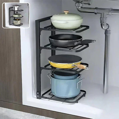 Étagère cuisine noire robuste pour ranger cocottes et poêles.

Organisation parfaite des casseroles dans l'étagère SmartCook™.

Détail du système de clips pour une hauteur réglable sur l'étagère.

Close-up sur la structure en acier inoxydable du range cocotte.

Étagère de cuisine remplie de divers ustensiles, wok et couvercles.

Fonctionnement du système à clipser pour ajuster les niveaux.

Étagère de rangement intégrée dans un placard de cuisine organisé.

Comparaison avant/après montrant le gain de place 
