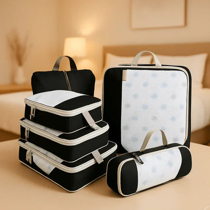 Organisateur de voyage valise TravelPack™, cubes de rangement compressibles pour vêtements, chaussures et accessoires, idéal voyage et rangement maison.