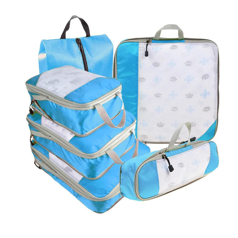 Cubes de rangement TravelPack™ set 6 pièces, organisateur de valise compression pour valise cabine, gain de place, vêtements organisés et sans froissements.