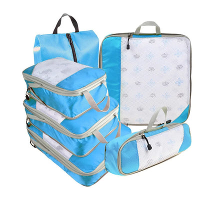 Cubes de rangement TravelPack™ set 6 pièces, organisateur de valise compression pour valise cabine, gain de place, vêtements organisés et sans froissements.