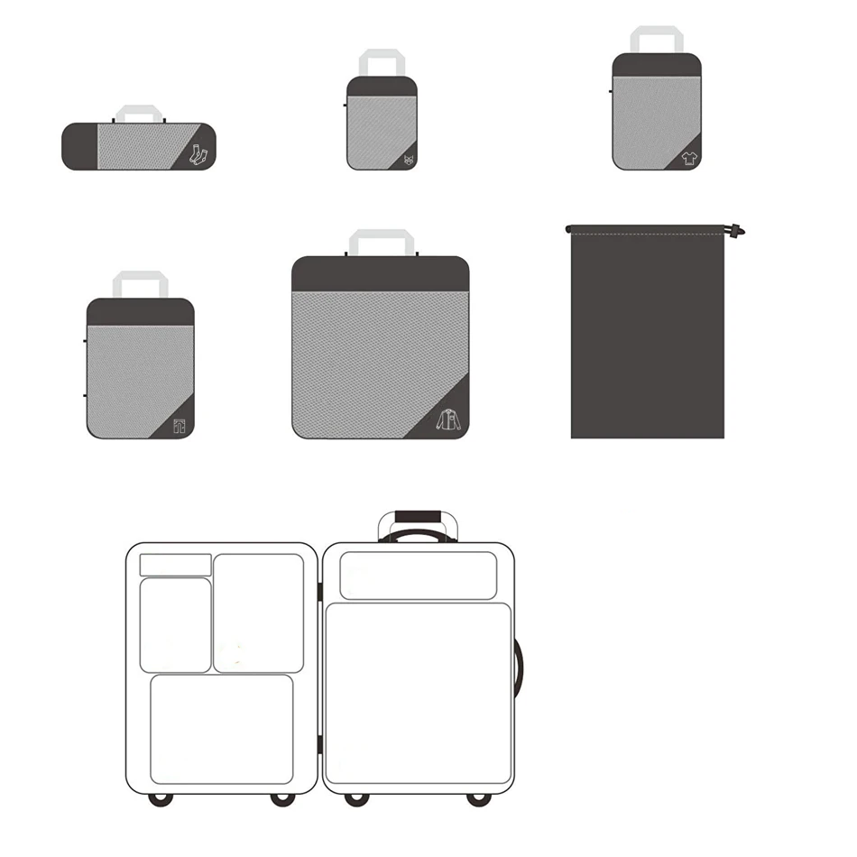 Organisateur de voyage valise TravelPack™, cubes de rangement compressibles pour vêtements, chaussures et accessoires, idéal voyage et rangement maison.