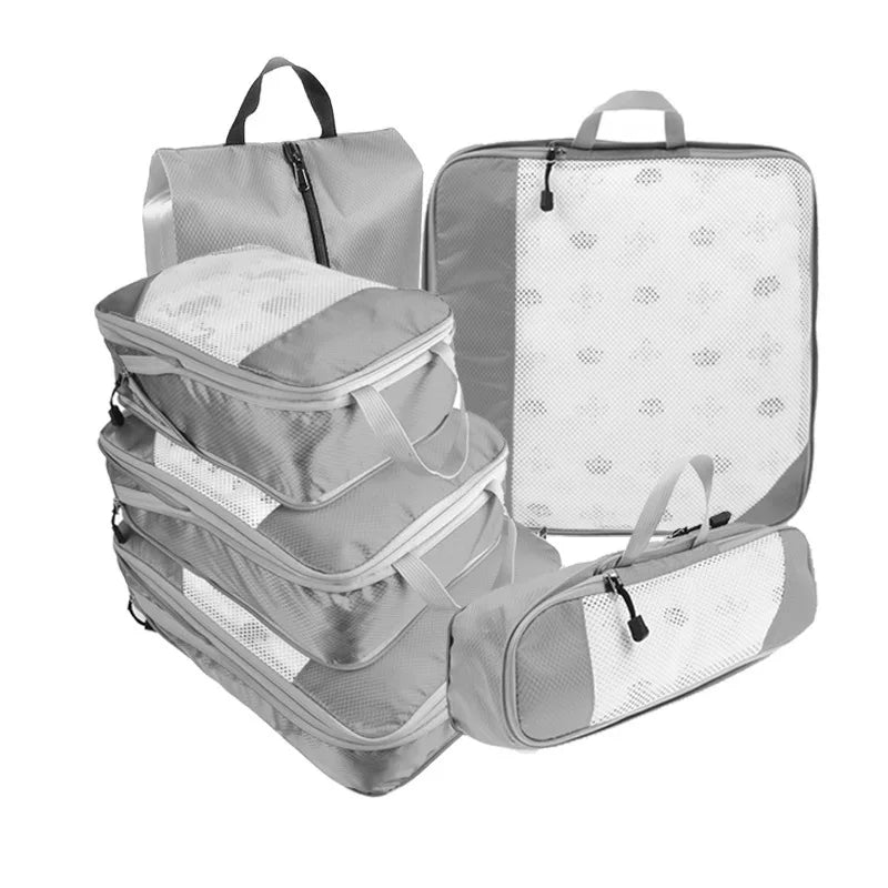 Cubes de rangement TravelPack™ set 6 pièces, organisateur de valise compression pour valise cabine, gain de place, vêtements organisés et sans froissements.