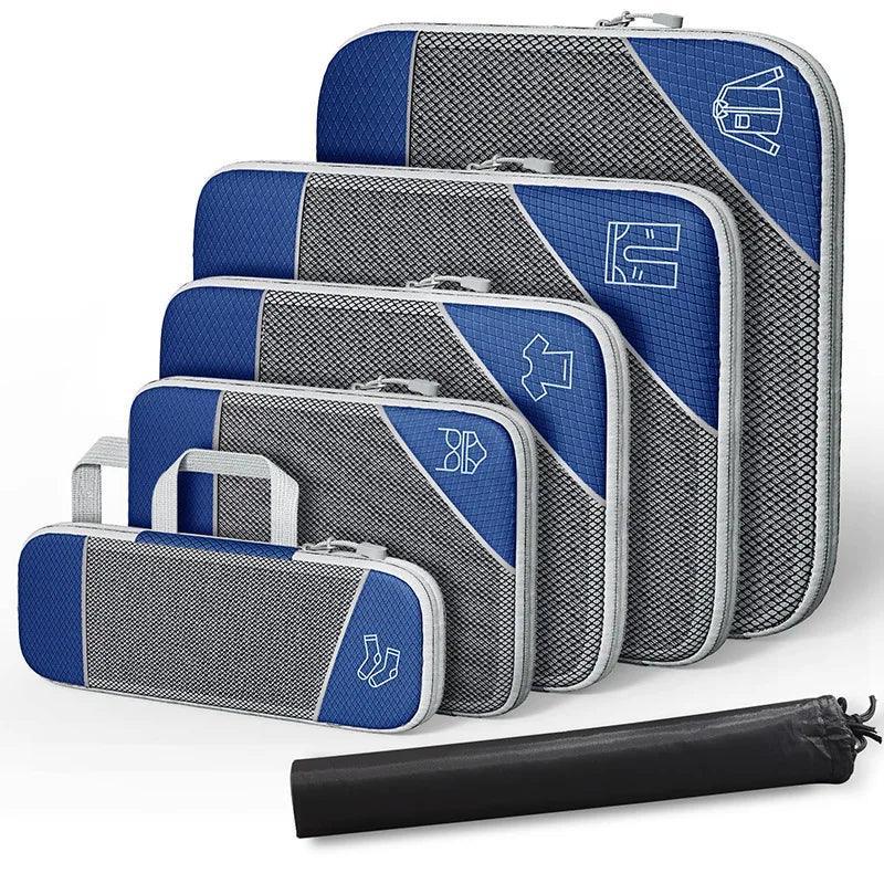 Cubes de rangement TravelPack™ set 6 pièces, organisateur de valise compression pour valise cabine, gain de place, vêtements organisés et sans froissements.