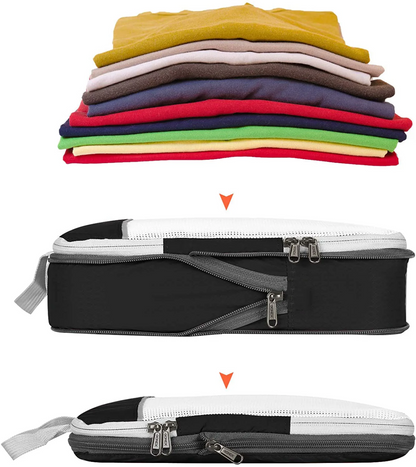 Set organisateur de valise compressible TravelPack™, sacs de rangement en polyester respirant, solution gain de place pour bagage cabine et long séjour.