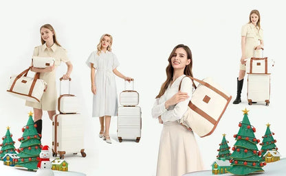 Valise cabine légère 55 cm compatible avion, ensemble de bagages rigides ABS avec trousse de beauté et sac de voyage – bagage à main approuvé par les compagnies aériennes, valise cabine à 4 roues pivotantes, idéale pour voyages en avion, week-end et déplacements