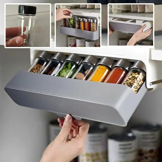 LeTiroirÉpicé™ est un tiroir à épices coulissant sous étagère, un rangement pour épices sans perçage idéal pour optimiser l’espace dans une petite cuisine moderne. Cet organisateur d’épices auto-adhésif au design élégant et discret s’installe facilement grâce à un adhésif 3M VHB ultra-résistant. Ce rangement cuisine gain de place accueille jusqu’à sept pots d’assaisonnement standard, transformant un espace inutilisé en solution de rangement chic et pratique. Parfait comme étagère à épices adhésive, support 