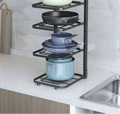 Étagère cuisine noire robuste pour ranger cocottes et poêles.

Organisation parfaite des casseroles dans l'étagère SmartCook™.

Détail du système de clips pour une hauteur réglable sur l'étagère.

Close-up sur la structure en acier inoxydable du range cocotte.

Étagère de cuisine remplie de divers ustensiles, wok et couvercles.

Fonctionnement du système à clipser pour ajuster les niveaux.

Étagère de rangement intégrée dans un placard de cuisine organisé.

Comparaison avant/après montrant le gain de place 
