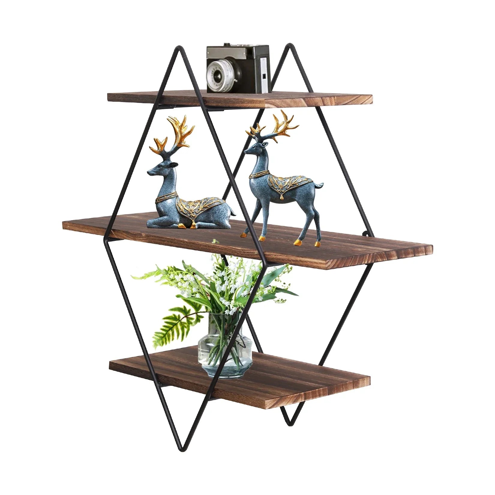 Découvrez l'étagère murale décorative Diamant Rustique™ : design industriel bois-métal, 3 niveaux robustes pour gain d'espace. Achetez en ligne à 37€, livraison gratuite France ! Idéal pour salon/chambre.