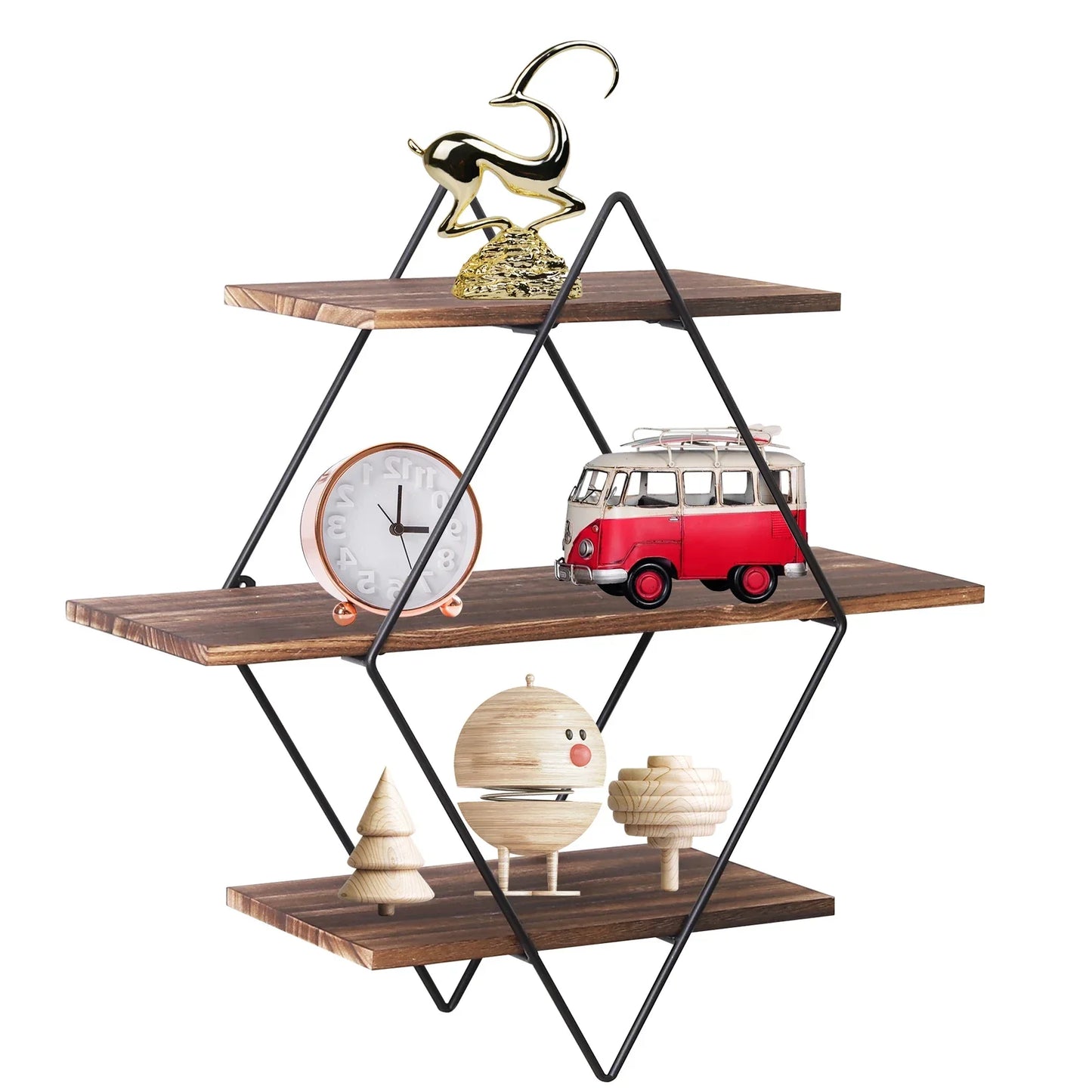 Découvrez l'étagère murale décorative Diamant Rustique™ : design industriel bois-métal, 3 niveaux robustes pour gain d'espace. Achetez en ligne à 37€, livraison gratuite France ! Idéal pour salon/chambre.
