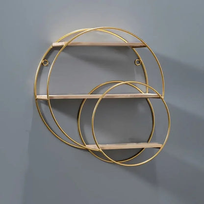 Étagère murale décorative GoldNordic™ en fer et bois doré, style nordique moderne, idéale pour bougies, plantes et objets décoratifs