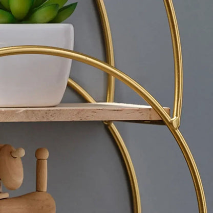 Étagère murale décorative GoldNordic™ en fer et bois doré, style nordique moderne, idéale pour bougies, plantes et objets décoratifs