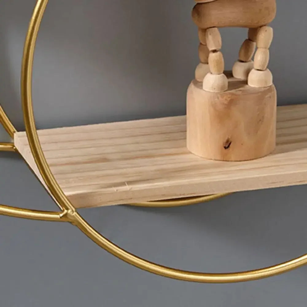 Étagère murale décorative GoldNordic™ en fer et bois doré, style nordique moderne, idéale pour bougies, plantes et objets décoratifs