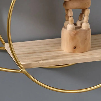 Étagère murale décorative GoldNordic™ en fer et bois doré, style nordique moderne, idéale pour bougies, plantes et objets décoratifs