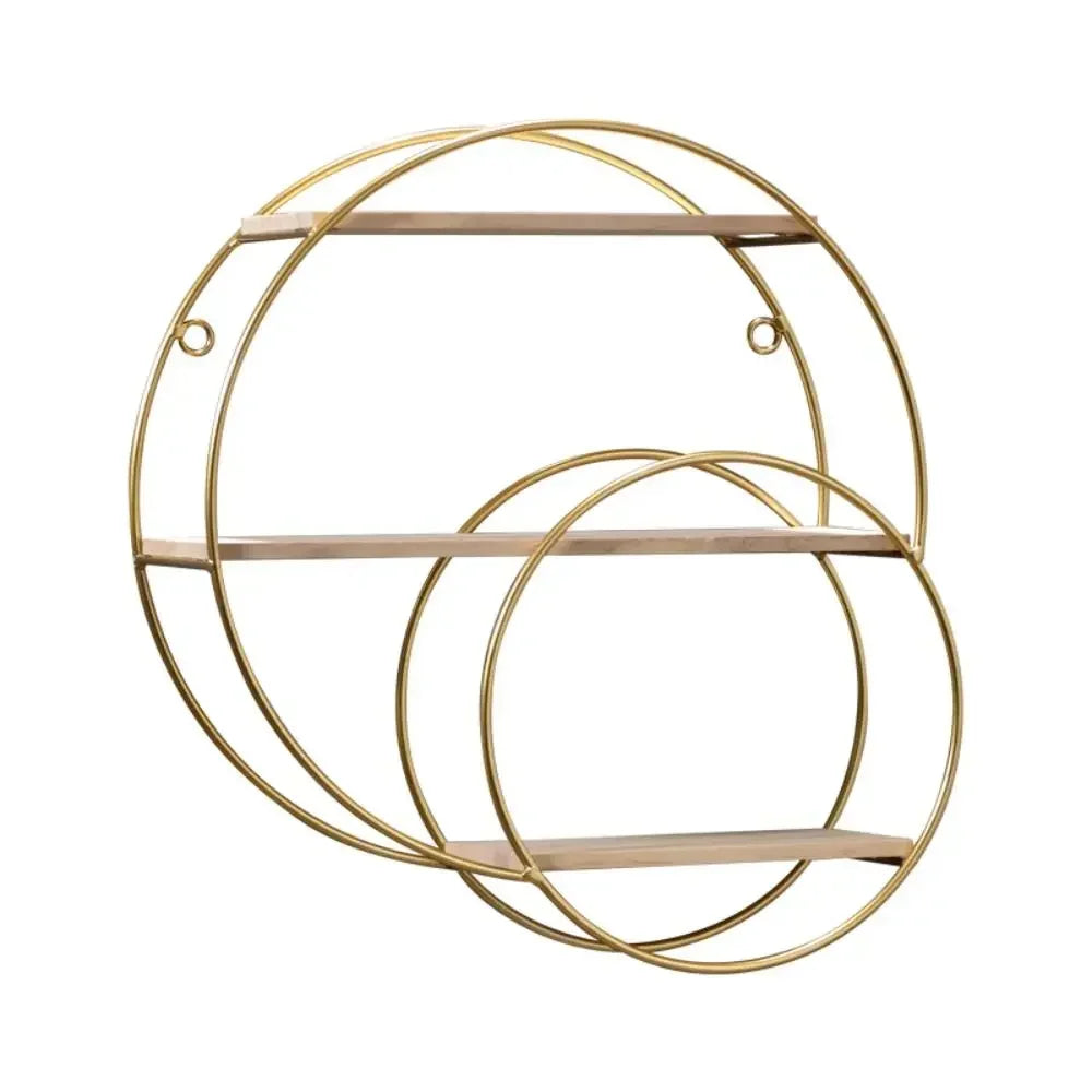 Étagère murale décorative GoldNordic™ en fer et bois doré, style nordique moderne, idéale pour bougies, plantes et objets décoratifs
