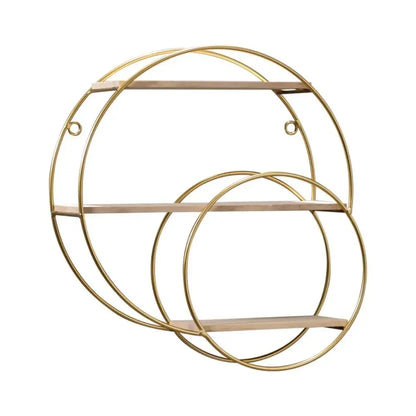 Étagère murale décorative GoldNordic™ en fer et bois doré, style nordique moderne, idéale pour bougies, plantes et objets décoratifs