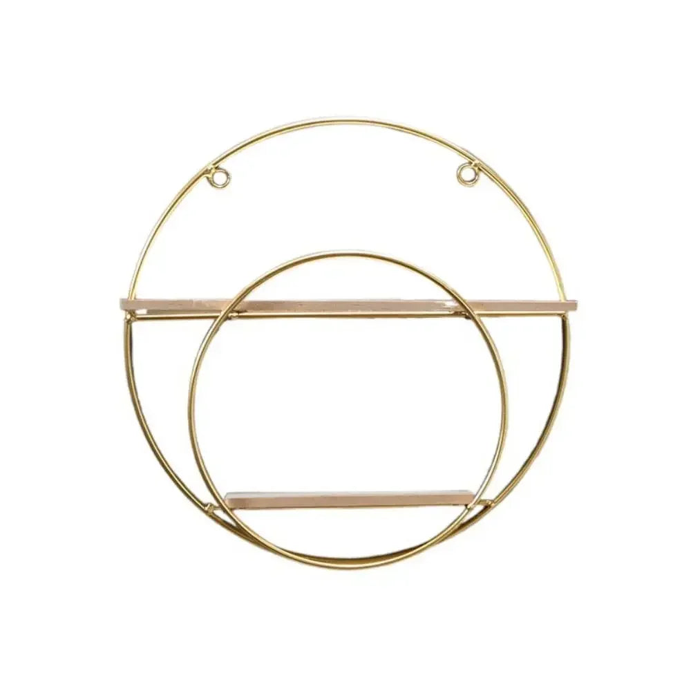 Étagère murale décorative GoldNordic™ en fer et bois doré, style nordique moderne, idéale pour bougies, plantes et objets décoratifs