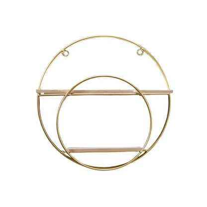 Étagère murale décorative GoldNordic™ en fer et bois doré, style nordique moderne, idéale pour bougies, plantes et objets décoratifs