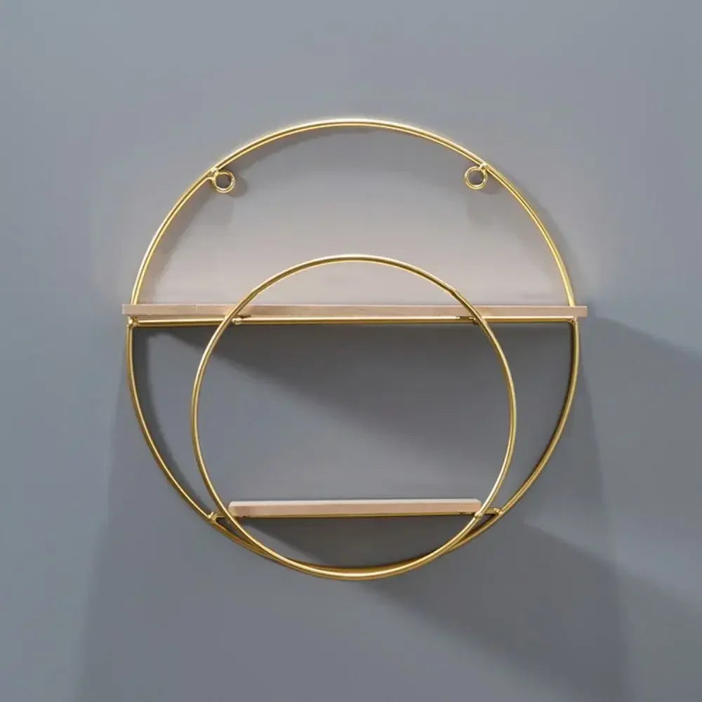 Étagère murale décorative GoldNordic™ en fer et bois doré, style nordique moderne, idéale pour bougies, plantes et objets décoratifs