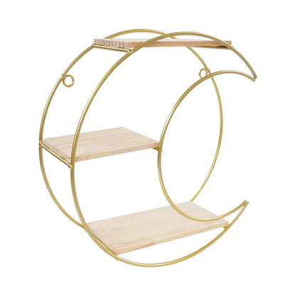 Étagère murale décorative GoldNordic™ en fer et bois doré, style nordique moderne, idéale pour bougies, plantes et objets décoratifs