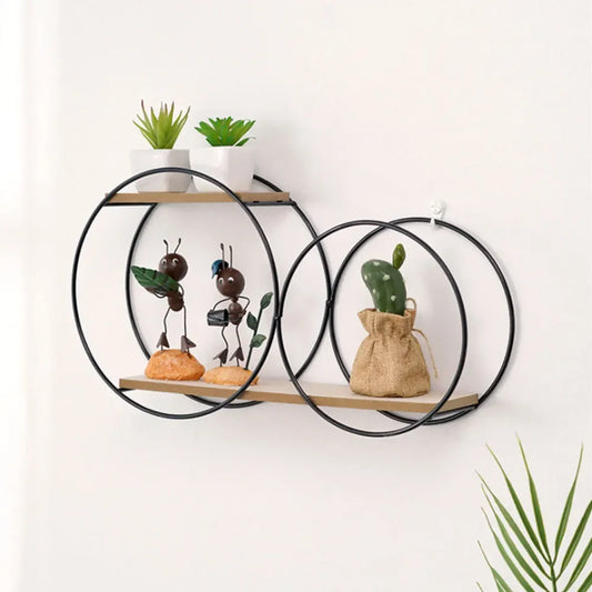 Étagère murale décorative RoomRack™ circulaire en bois et métal, design nordique, idéale pour bougies, plantes et objets décoratifs