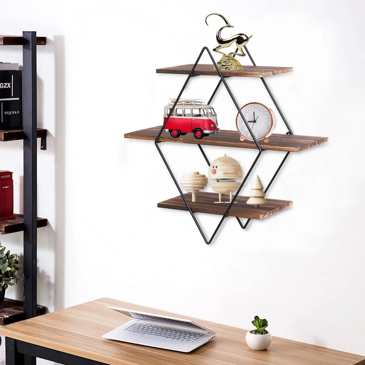 Étagère murale pour livres chambre minimaliste en chêne rustique