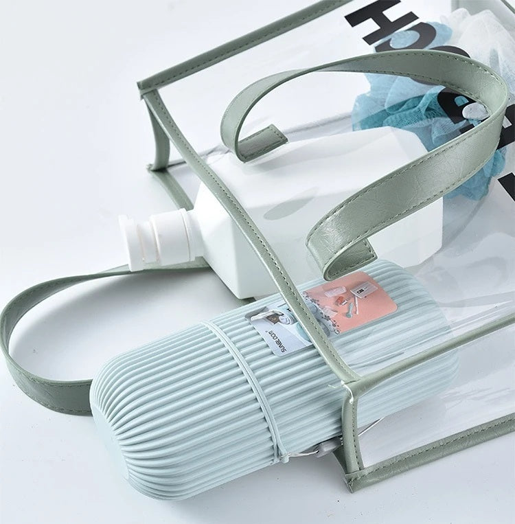 Etui brosse a dent bleu pour salle de bain et viyage paratique elegant et de large capacité