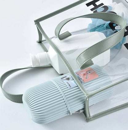 Etui brosse a dent bleu pour salle de bain et viyage paratique elegant et de large capacité