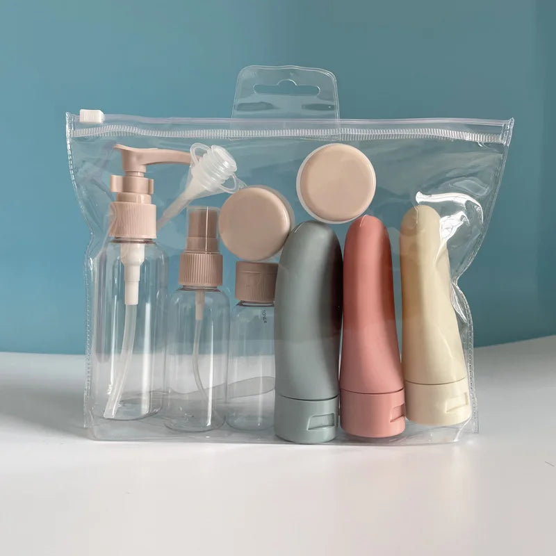 Flacon voyage Rangement Chic rechargeable anti-fuite compatible avion, idéal pour shampoing, lotion, crème, toner et spray, format compact et léger en LDPE pour trousse de toilette, bagage cabine, vacances et déplacements.