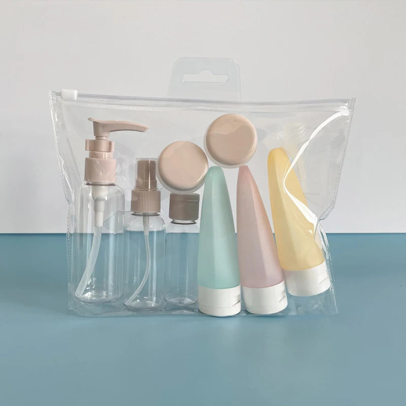 Flacon voyage Rangement Chic rechargeable anti-fuite compatible avion, idéal pour shampoing, lotion, crème, toner et spray, format compact et léger en LDPE pour trousse de toilette, bagage cabine, vacances et déplacements.