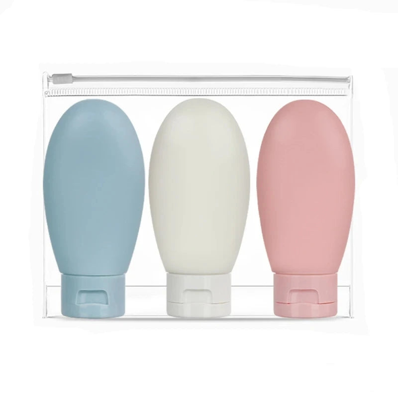 Flacon voyage Rangement Chic rechargeable anti-fuite compatible avion, idéal pour shampoing, lotion, crème, toner et spray, format compact et léger en LDPE pour trousse de toilette, bagage cabine, vacances et déplacements.