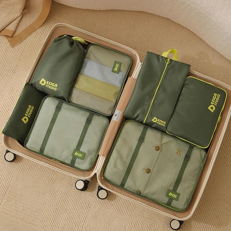 Sac organisateur de valise TravelMax 7 en tissu résistant sans produit chimique, organisateur de valise cabine étanche avec fermetures éclair renforcées pour rangement voyage optimisé