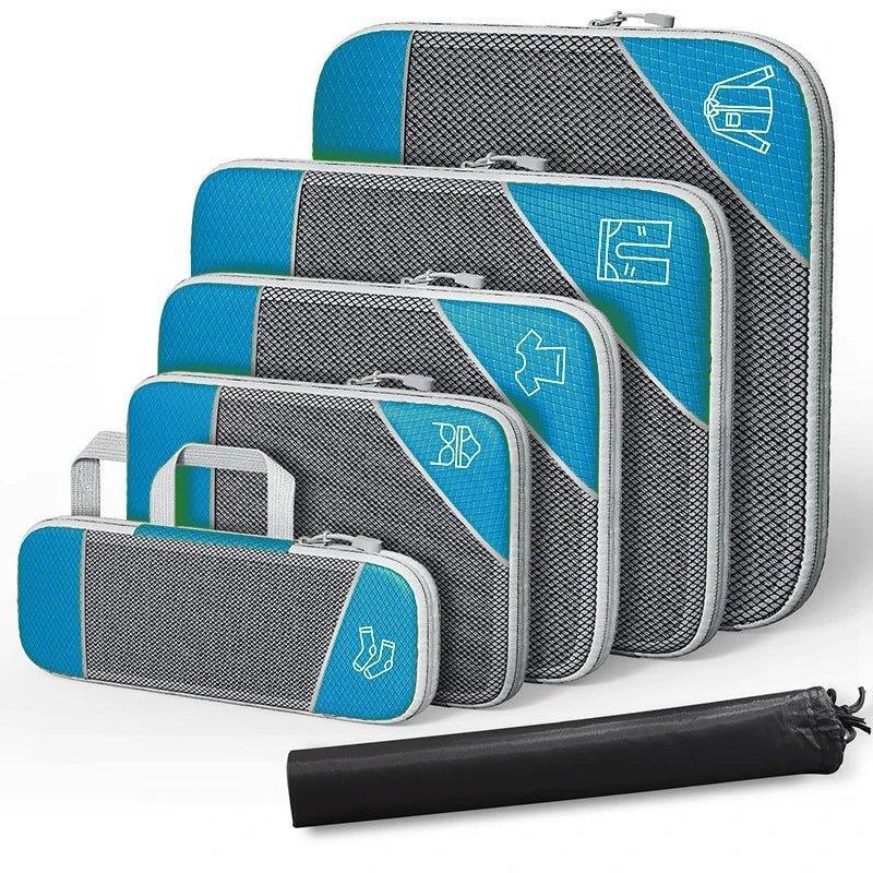 Set organisateur de valise compressible TravelPack™, sacs de rangement en polyester respirant, solution gain de place pour bagage cabine et long séjour.