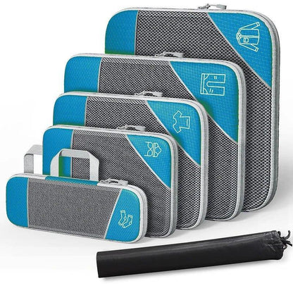 Set organisateur de valise compressible TravelPack™, sacs de rangement en polyester respirant, solution gain de place pour bagage cabine et long séjour.