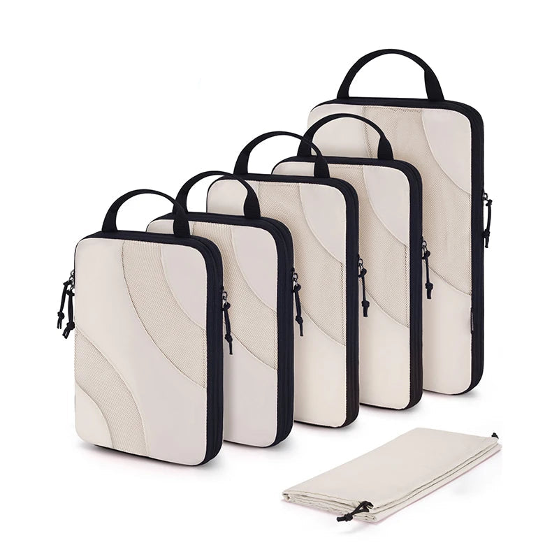 Organisateur de valise compressible avec cubes de rangement pour vêtements, gain de place jusqu’à 60 %, idéal voyage cabine et long séjour