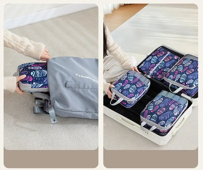 Organisateur de valise compression Élégance Voyage avec système de compression manuelle, set de 4 sacs pour optimiser l’espace en valise cabine et organiser efficacement les vêtements