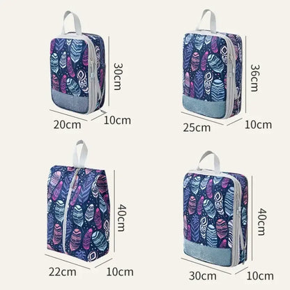 Organisateur de valise compression Élégance Voyage avec système de compression manuelle, set de 4 sacs pour optimiser l’espace en valise cabine et organiser efficacement les vêtements