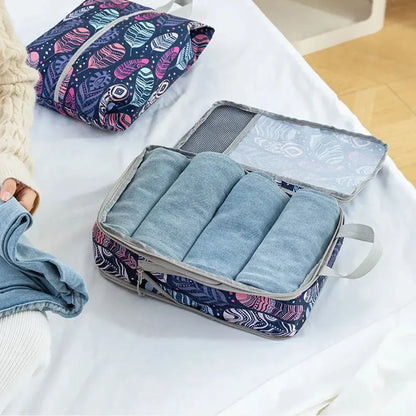 Organisateur de valise compression Élégance Voyage avec système de compression manuelle, set de 4 sacs pour optimiser l’espace en valise cabine et organiser efficacement les vêtements