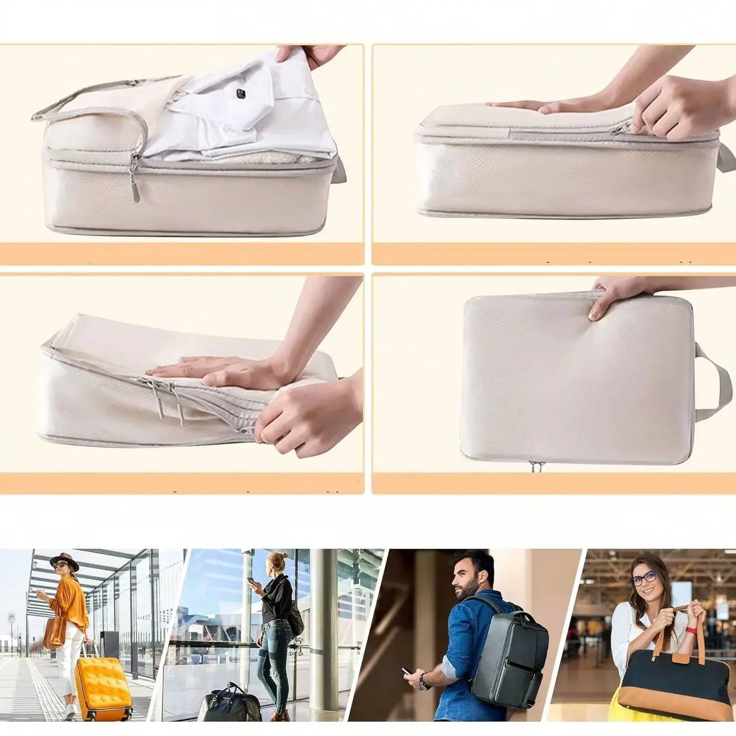 Organisateur de voyage valise avec sac de compression voyage, set organisateur de valise compressible étanche pour bagages cabine et sac à dos