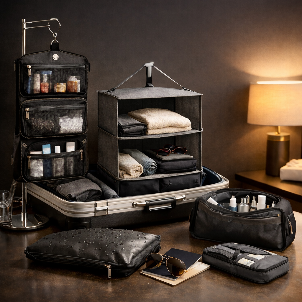 Organisateurs de voyage sur surface en bois