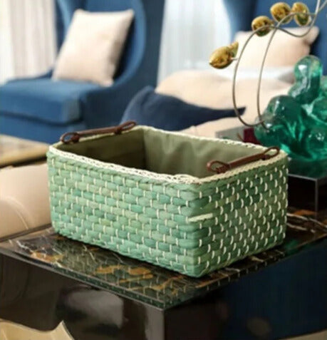 Panier en osier vert fait main Verdea rangementchic.com panier de rangement maison