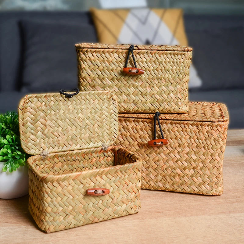 Panier osier Tressia rangementchic boîte de rangement rectangulaire avec couvercle